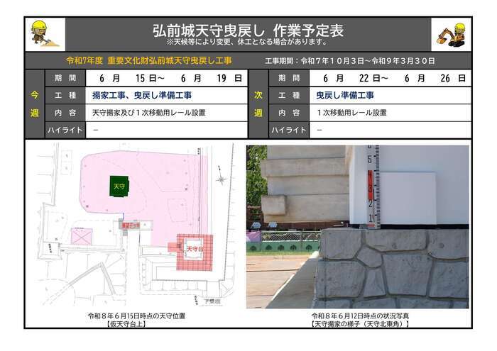 6月15日から26日までの作業予定表の画像