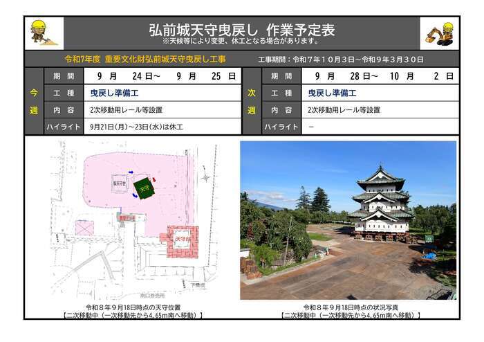9月24日から10月2日までの作業予定表の画像 9月24日から10月2日までの作業予定表の画像