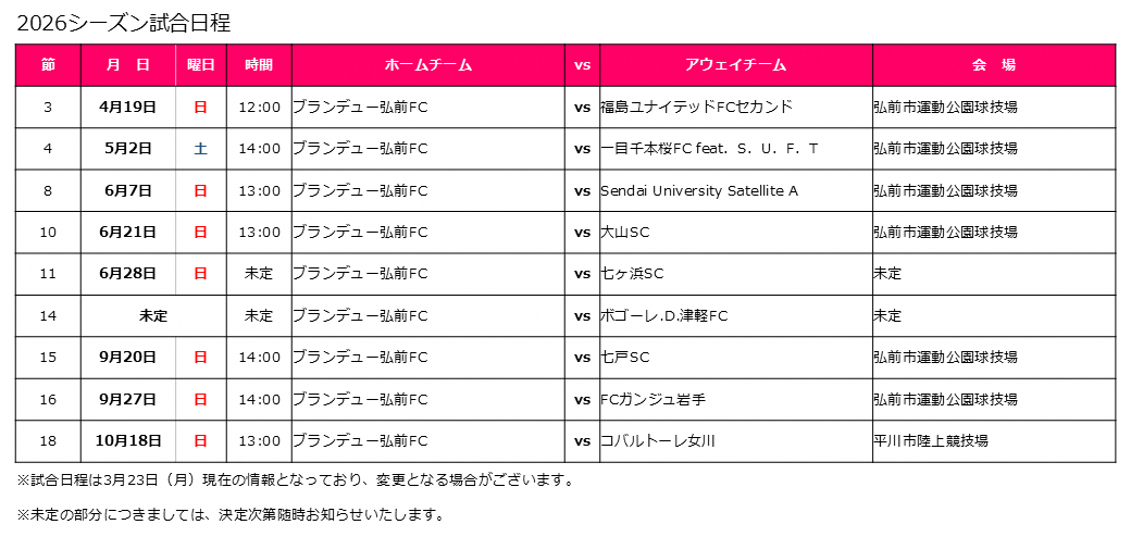 2026シーズン ホームゲーム